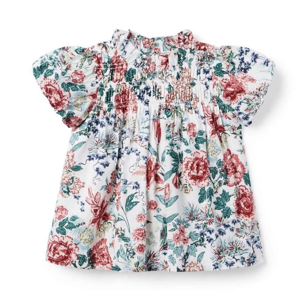 Janie and Jack Girls 7 Olivia Smocked Top NWT White Ruffle Cotton Blouse